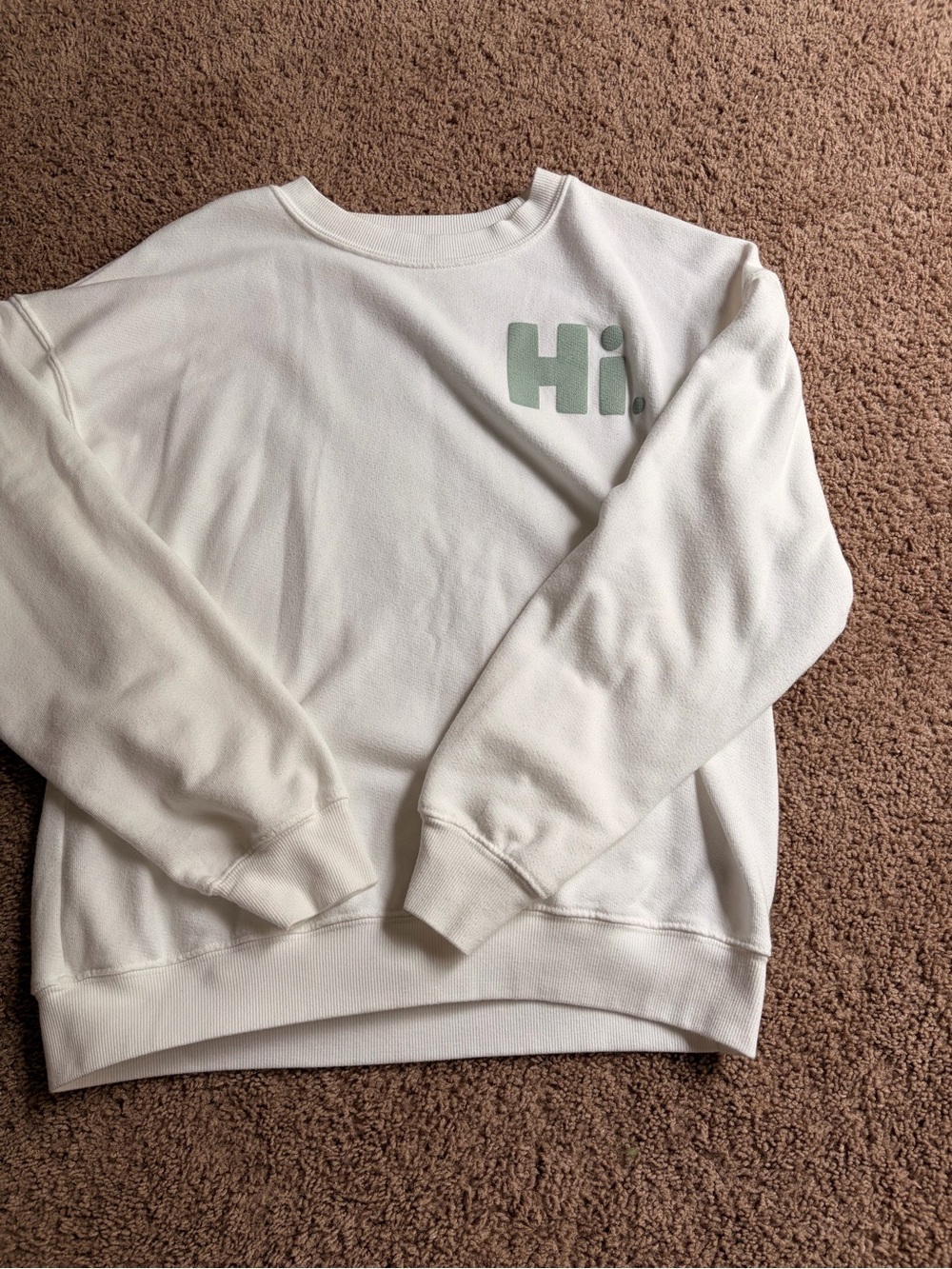 White Crewneck Sweater with Mint 'Hi.' Chest Graphic - Women
